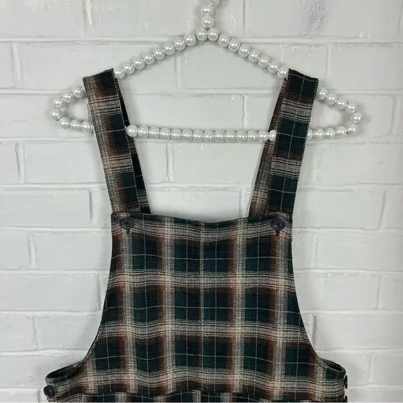 SO Plaid Knit Button Pinafore Dress Size M - Picture 2 of 9
